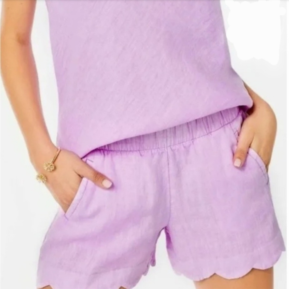 2 PC LILLY PULITZER Callahan Seafoam Montauk | Lavender Brea Linen Shorts 12/L - Picture 2 of 14